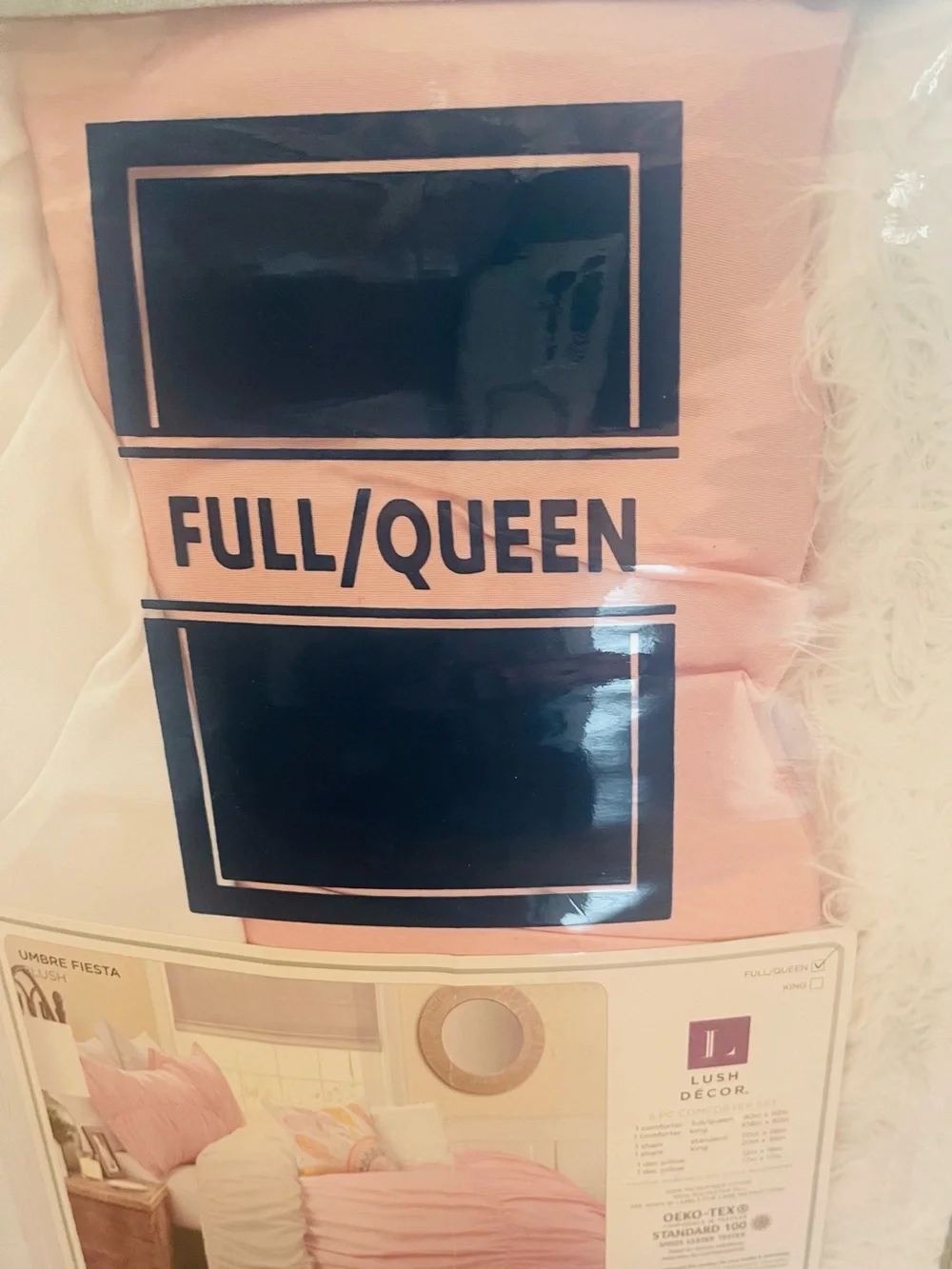 New 5 piece Lush Decor Pink Umbre Fiesta  Comforter Full/ Queen set